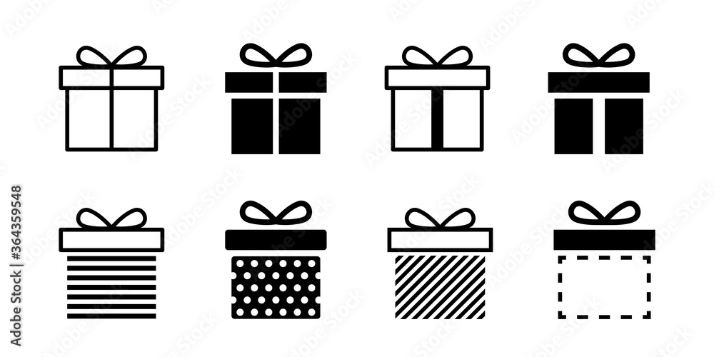 Present gift box icon. Vector isolated elements. Christmas gift icon dotted illustration vector symbol. Surprise present linear design. Stock vector. - obrazy, fototapety, plakaty 