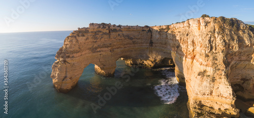 Algarve Cliffs in panoramic from aerial view