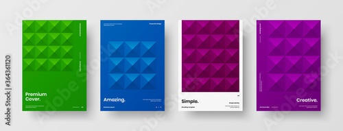 Company identity brochure template collection. Business presentation vector A4 vertical orientation front page mock up set. Corporate report cover abstract geometric illustration design layout bundle.