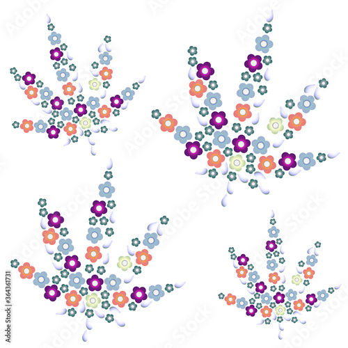 Seamless isolated stylized abstract cannabis leafs pattern. Repetitive design, colourful hemp leaves on transparent background.