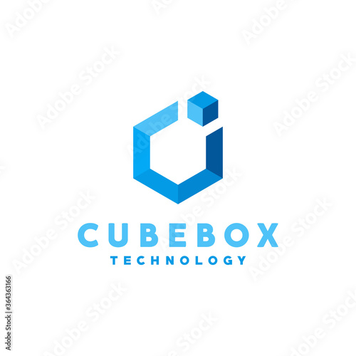 Cube Box logo technology design with pixel style for digital applications