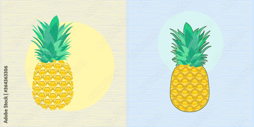 Pineapple Illustrations with hand-drawn textured Background Pineapple Illustrations with hand-drawn textured Background