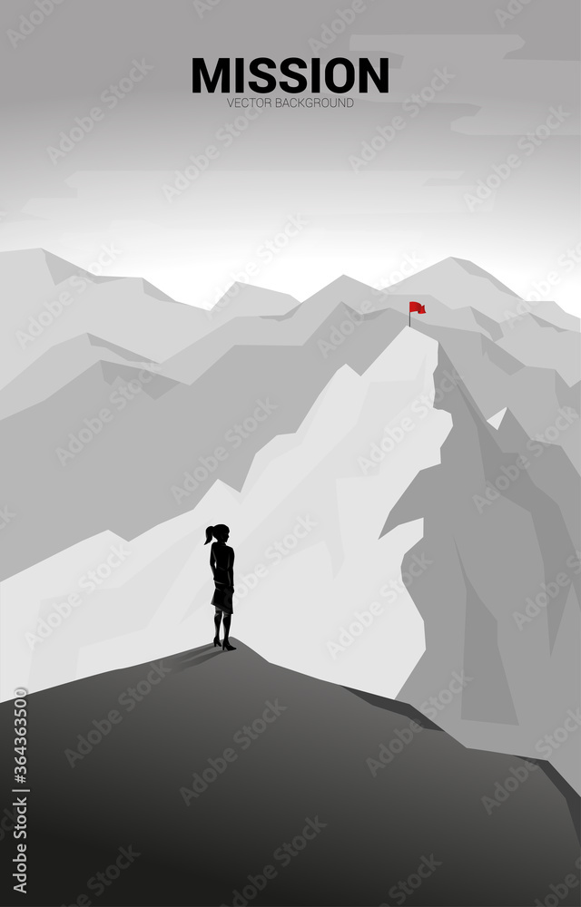 Businesswoman and Route to the top of mountain: Concept of Goal ...