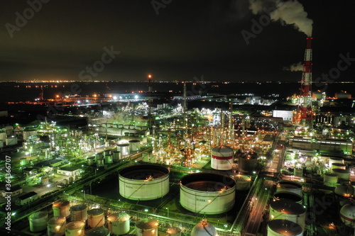 四日市コンビナート夜景 空撮