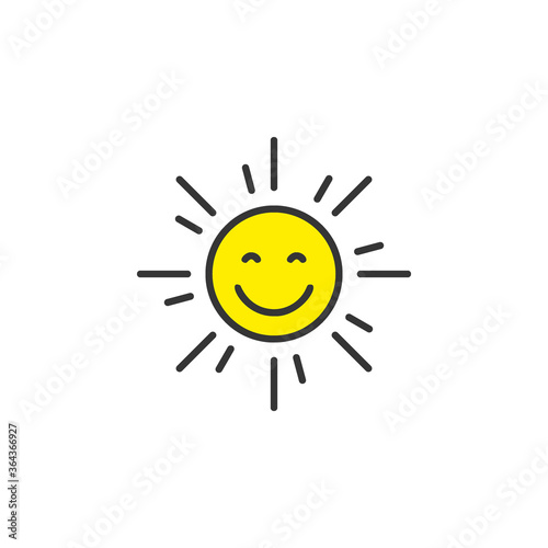 Smiling sun with closed eyes icon vector.