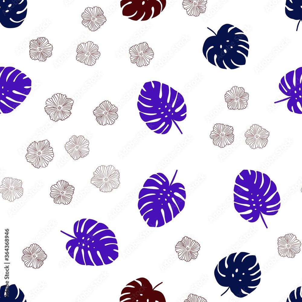 Dark Blue, Red vector seamless doodle background with flowers, leaves. Colorful illustration in doodle style with leaves, flowers. Design for wallpaper, fabric makers.