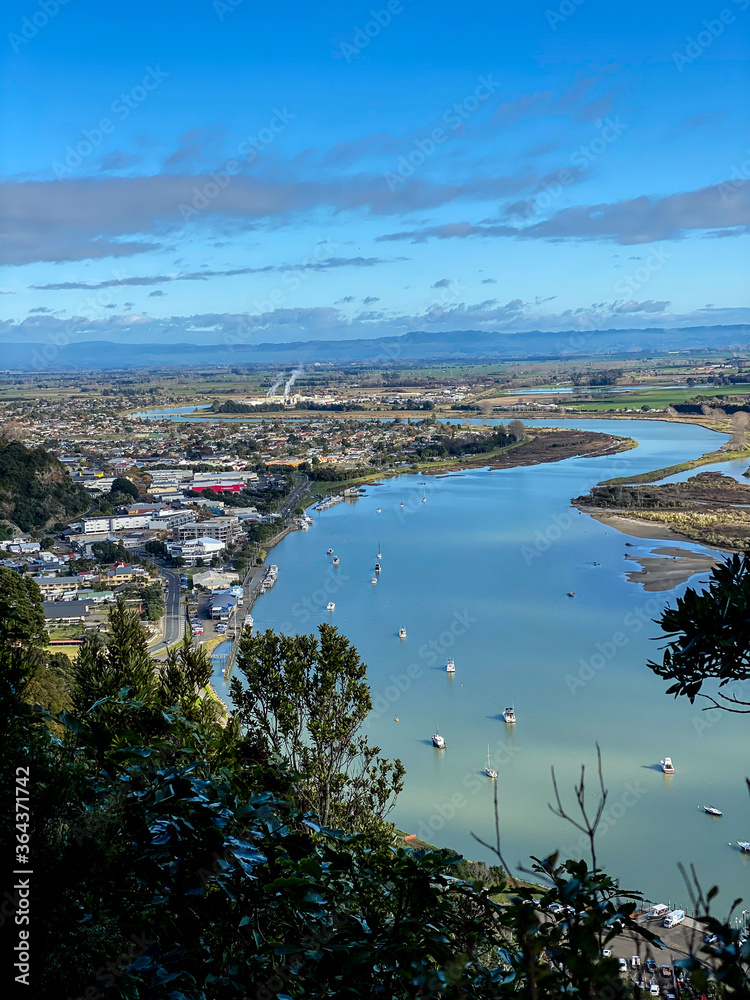 View of Whakatane town from Puketapu Lookout at Whakatane town in Bay of Plenty, New Zealand