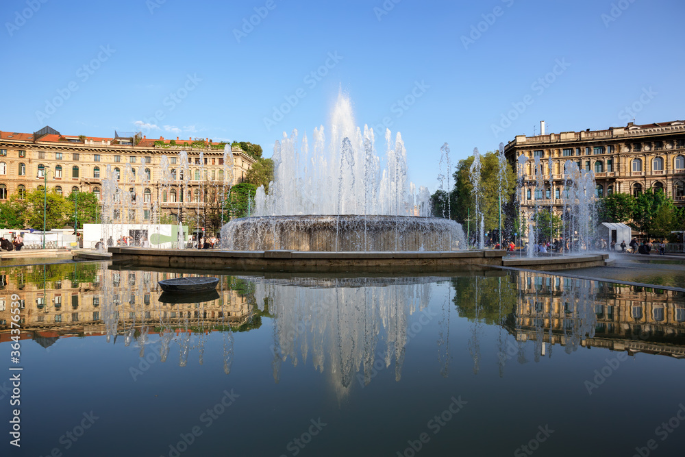 Fountain of Piazza Castello. City of Milan, Italy