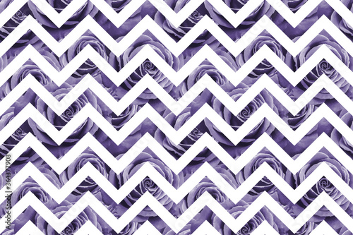 Seamless pattern with ultraviolet roses on white zig zag geometric background