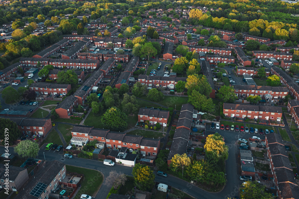 Aerial View over Residential Area in UK