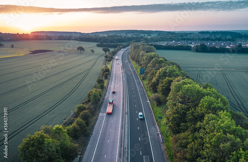 Motorway Across Scenic Countryside in UK