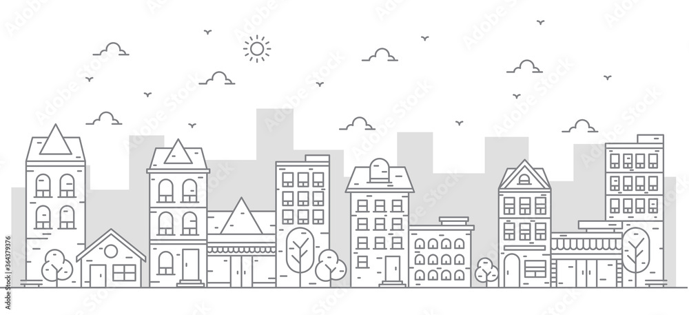 Plakat Ilustracja wektorowa: ilustracja miejska w pięknym stylu cienkiej linii