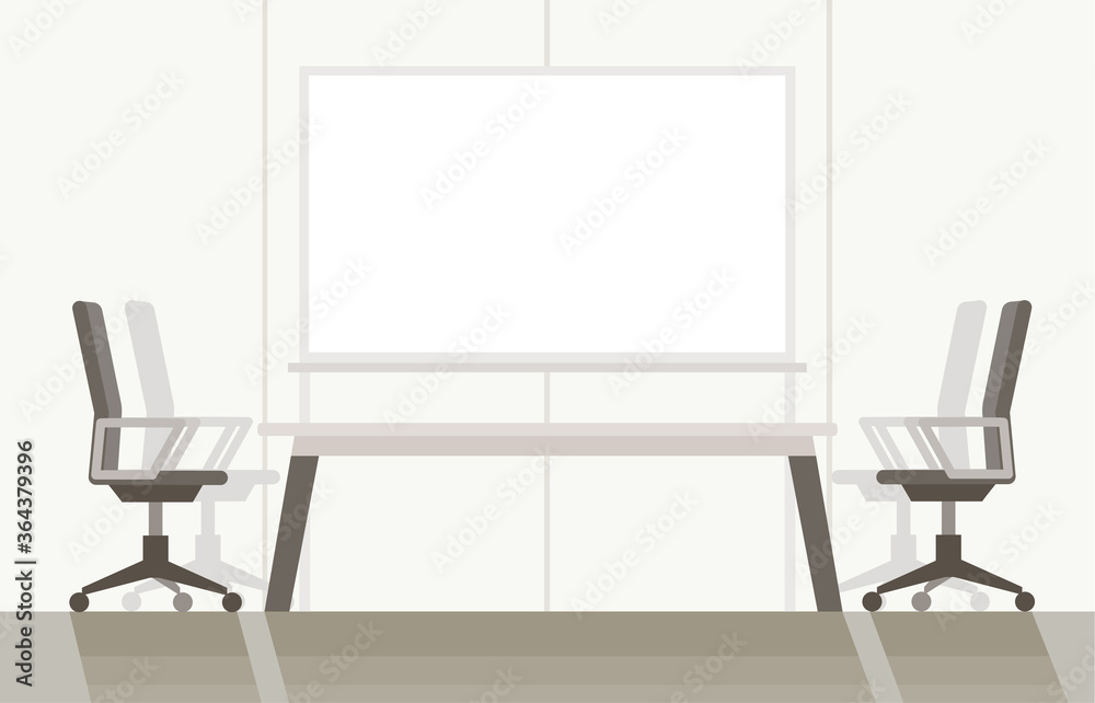 Background of conference room with a white board. Modern flat colorful vector illustration. Background of conference room with a white board. Modern flat colorful vector illustration.