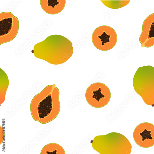 Papaya Fruit. Seamless Vector Patterns