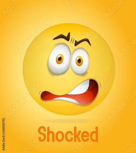 Shocked face emoji with its description on yellow background