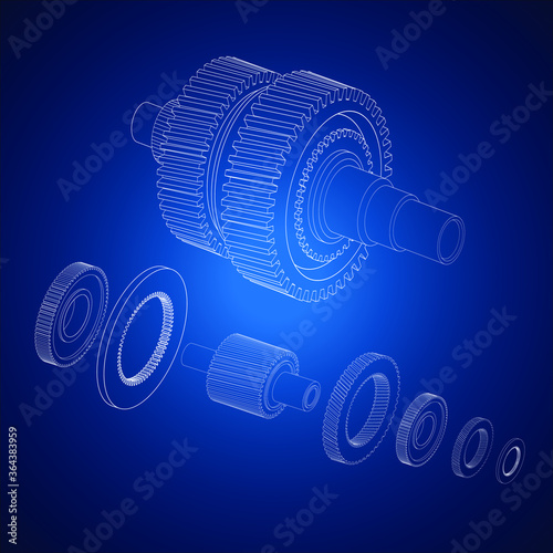 Drawing of the gearbox and its parts in the transmission system of the vehicle