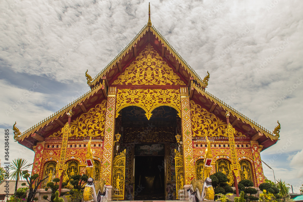 Naklejka premium Beautiful art, religious places and religious objects of Wat Jedyod, Chiang Rai, Thailand. Wat Chet Yot is a temple that has been renovated from the remains of an ancient temple.