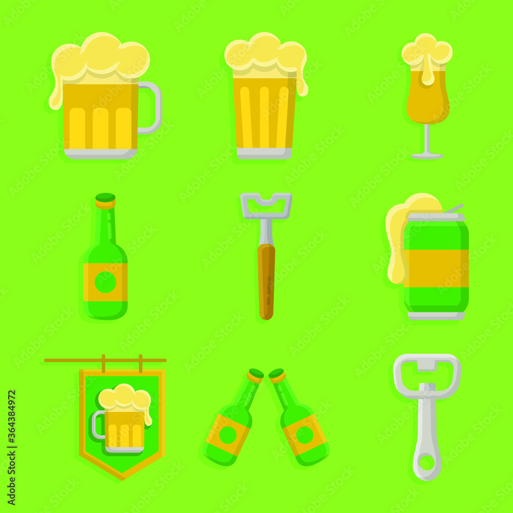 Icon Beer Flat Style. Beer And Wine Vector Illustration Cartoon Design Icon Beer Flat Style. Beer And Wine Vector Illustration Cartoon Design