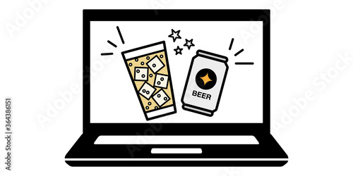 オンライン飲み会ビデオチャットパソコンのベクターイラストアイコン素材