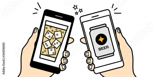 オンライン飲み会ビデオチャットスマホのベクターイラストアイコン素材