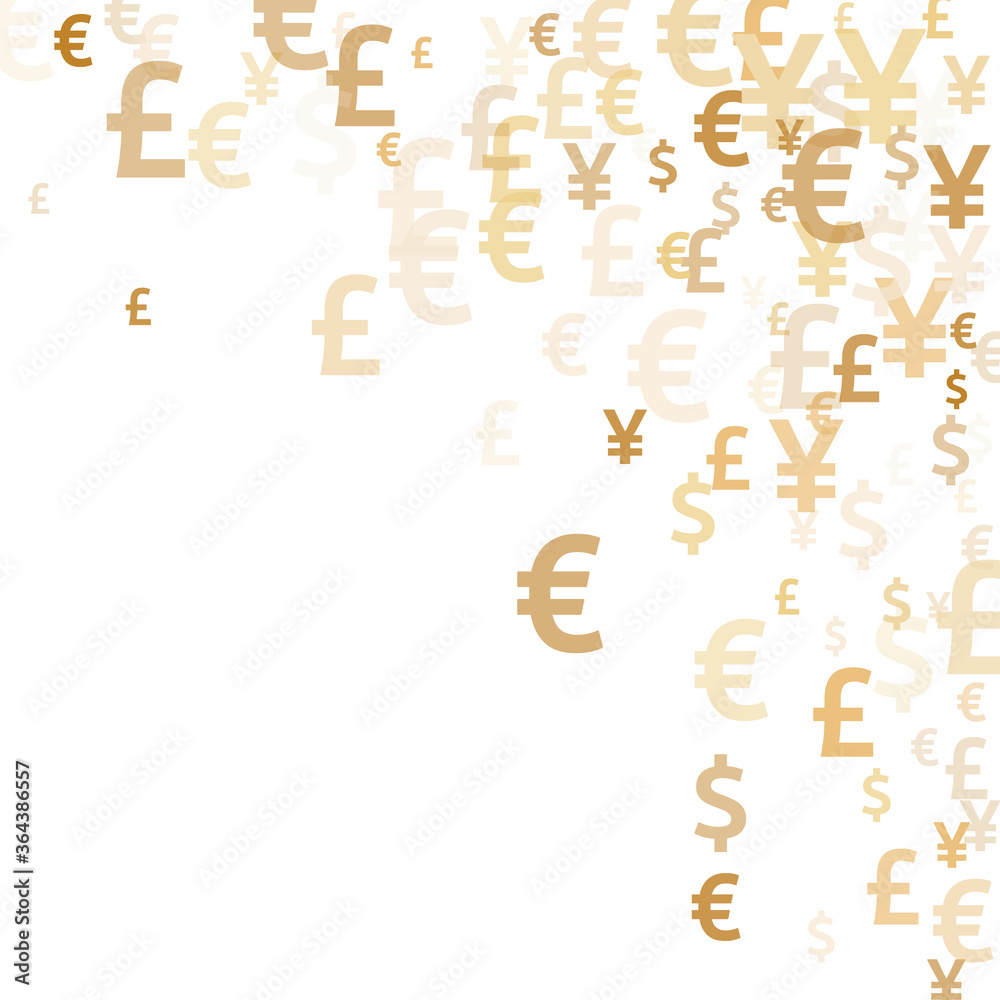 Euro dollar pound yen gold icons flying money vector illustration. Investment pattern. Currency 