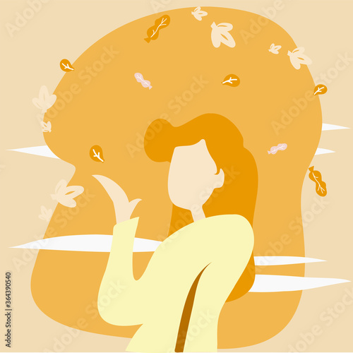 woman and laves fall in autumn season vector image.