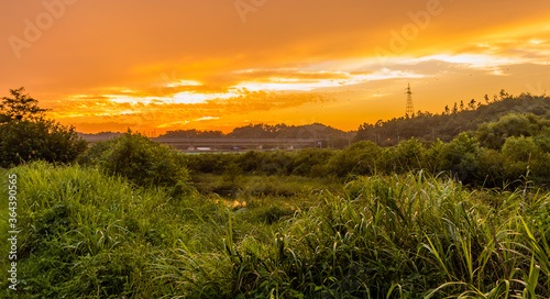 Golden sunset over a rural area