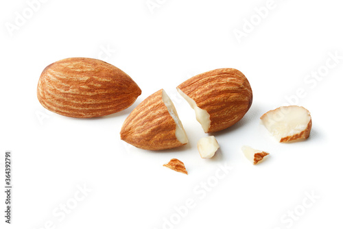 sliced nature almond piece isolated in Clipping path macro shoot
