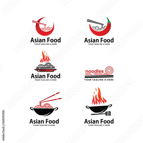 set of noodle food logo template, Asian food 
culinary logo collection