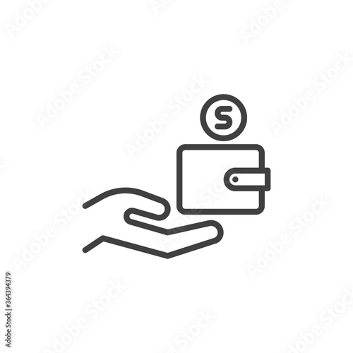 Hand and wallet line icon. linear style sign for mobile concept and web design. Cash money pay outline vector icon. Symbol, logo illustration. Vector graphics