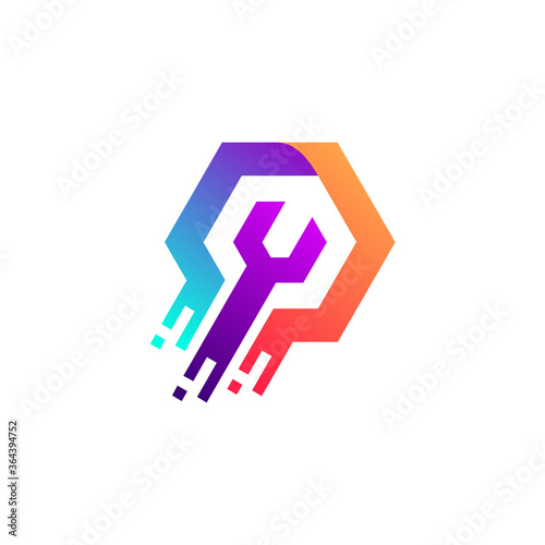 wrench for machining logo design