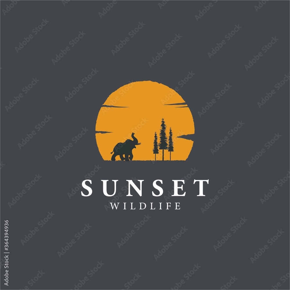 wildlife elephant Silhouette Sunset logo template