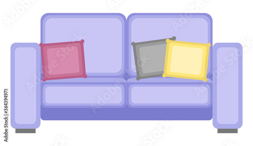 Comfortable sofa with pillows. Couch.  Isolated on a white background. Flat design. Vector illustration.