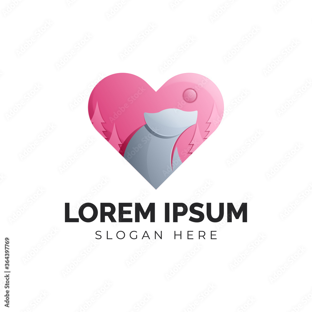 Bear logo template in the form of love Bear logo template in the form of love