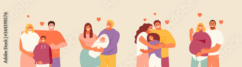 People are a group of parents with their children. Family vector set characters