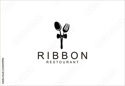 creative inspiration logo fork spoon and ribbon restaurant