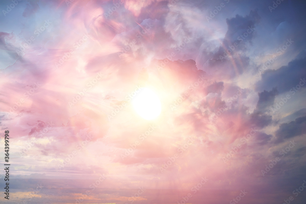 abstract background clouds on the sky with sun / sunset landscape background, watercolor light soft background