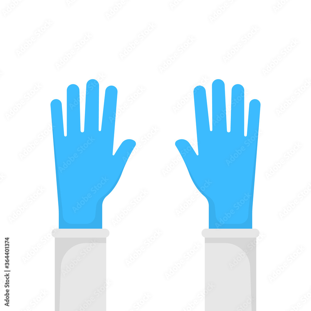 Hands putting on protective blue gloves. Vector illustration. Hands putting on protective blue gloves. Vector illustration.