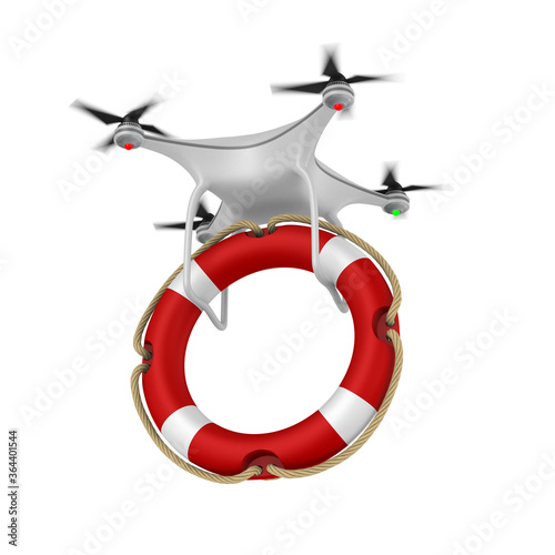 drone and life ring on whit...