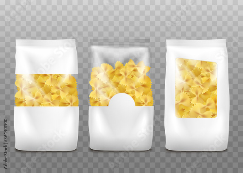 Farfalle pasta packaging mockup set isolated on transparent background