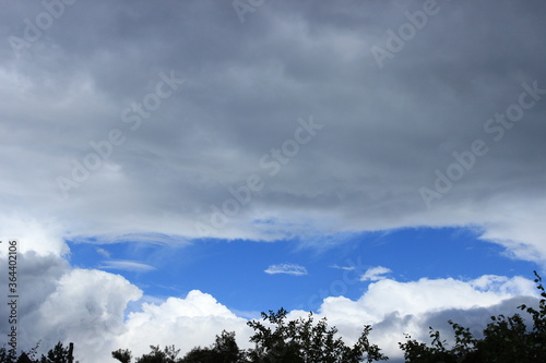 Blue sky between the clouds. Russia.