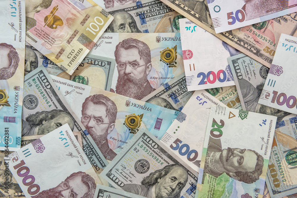 dollar and hryvnia cash currency exchange. finance investment dollar and hryvnia cash currency exchange. finance investment