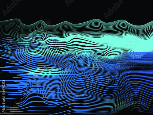 Abstract flow lines background . Fluid wavy shape .Striped linear pattern . Music sound wave . Vector illustration