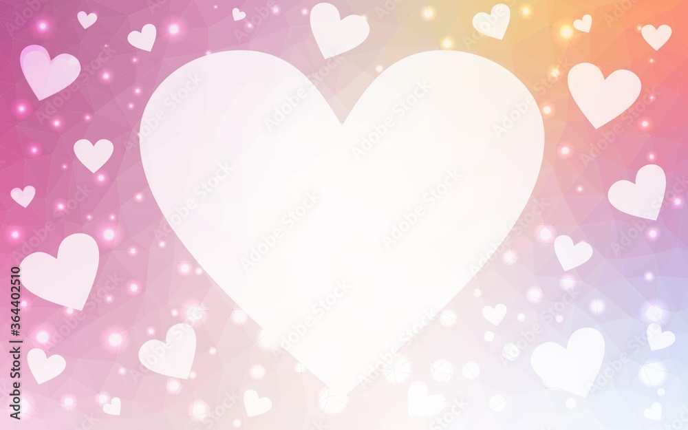 Light Pink, Yellow vector  background with hearts. Hearts on blurred abstract background with colorful gradient. Design for your business advert of anniversary.