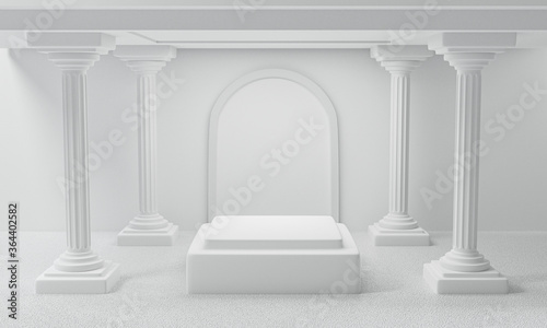 3d render of white column display podium pedestal and classic roman