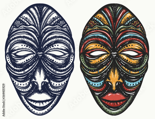 African ethnic mask collection. Africa elements. Tradition and culture set. Tattoo style