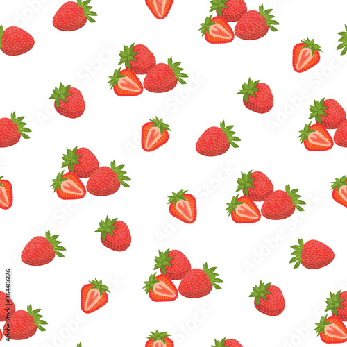Fototapeta Naklejka Na Ścianę i Meble -  Seamless pattern with strawberries. White background, isolate. Vector illustration