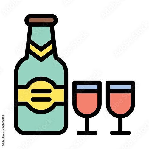 birthday or new born baby related champagne bottle with glasses vectors with editable stroke,