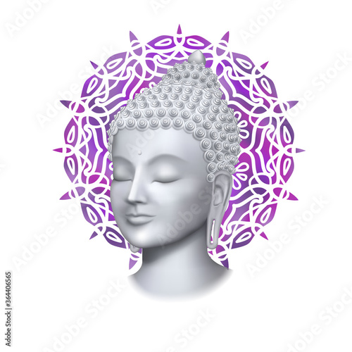 Buddha face with round mandala vector print