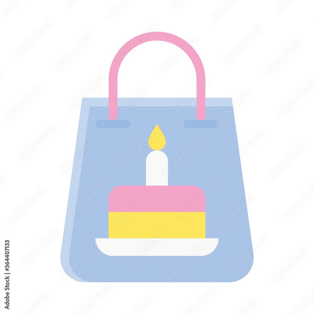 birthday or new born baby related birthday cake in shopping or gift bag with candle and plate vectors in flat style, birthday or new born baby related birthday cake in shopping or gift bag with candle and plate vectors in flat style,